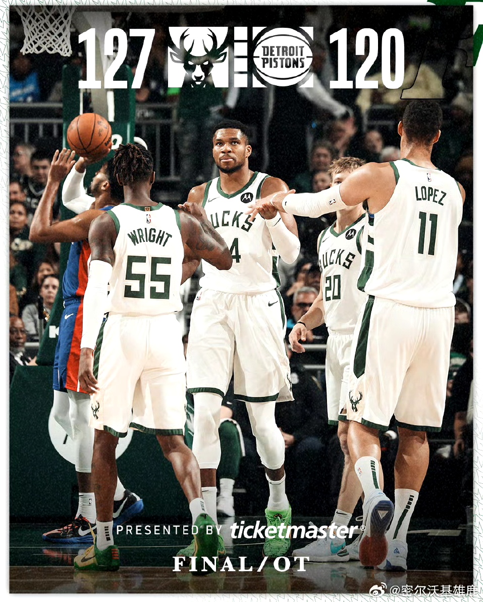 雄鹿逆转活塞，字母哥单场33分